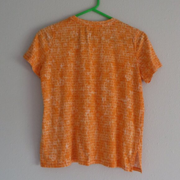 Michael Kors Womens T-shirt Size M Orange Love Peace Button Shoulder - Picture 2 of 8